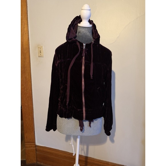 Marrakesh Jackets & Blazers - marrakech anthropologie Burgundy Velvet Jacket Hoodie Romantic Vampire Goth XS